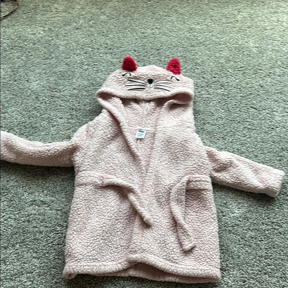 Pink Cat Ear Hooded Fleece Bathrobe